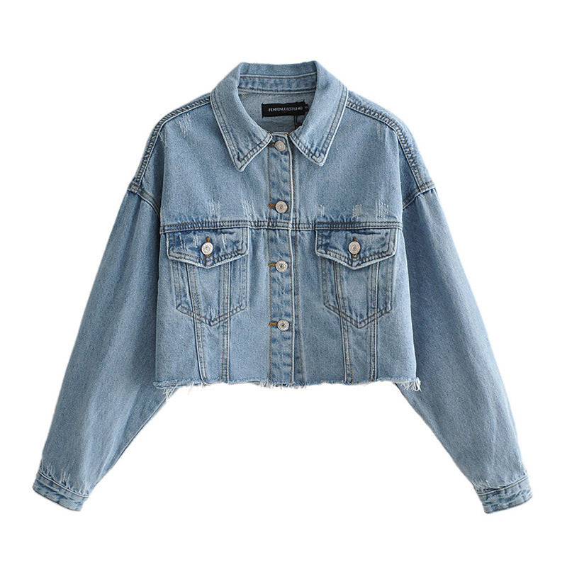 Fashionable female blue denim jeans jacket