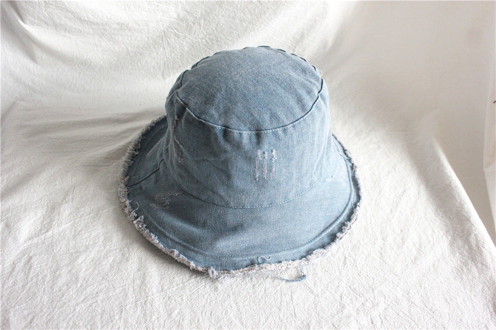 Summer Sunshade Raw Edge Denim Bucket Hat Women