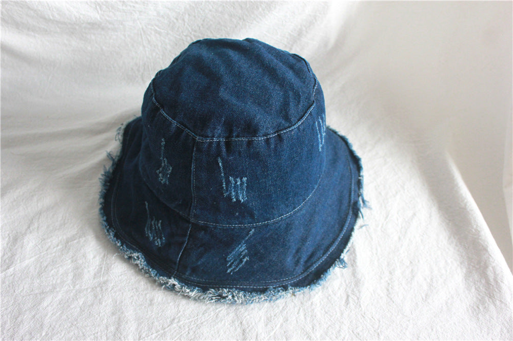 Summer Sunshade Raw Edge Denim Bucket Hat Women