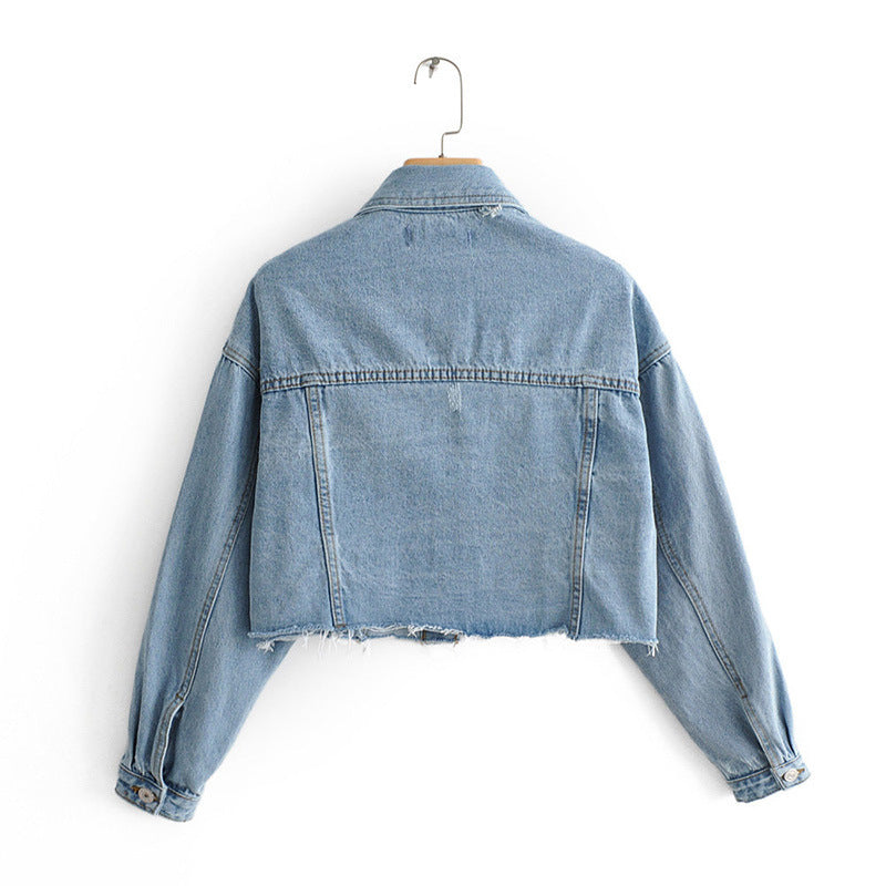 Fashionable female blue denim jeans jacket