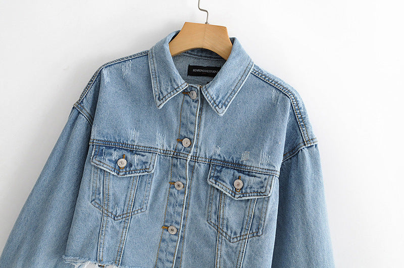 Fashionable female blue denim jeans jacket