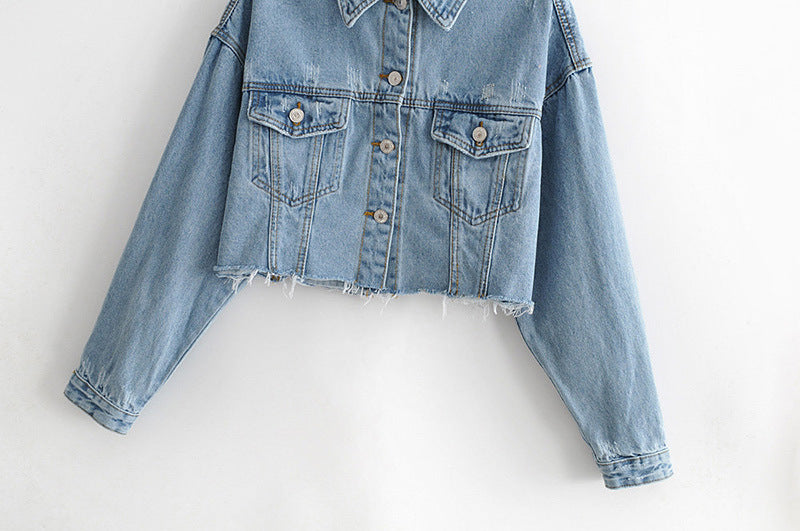Fashionable female blue denim jeans jacket