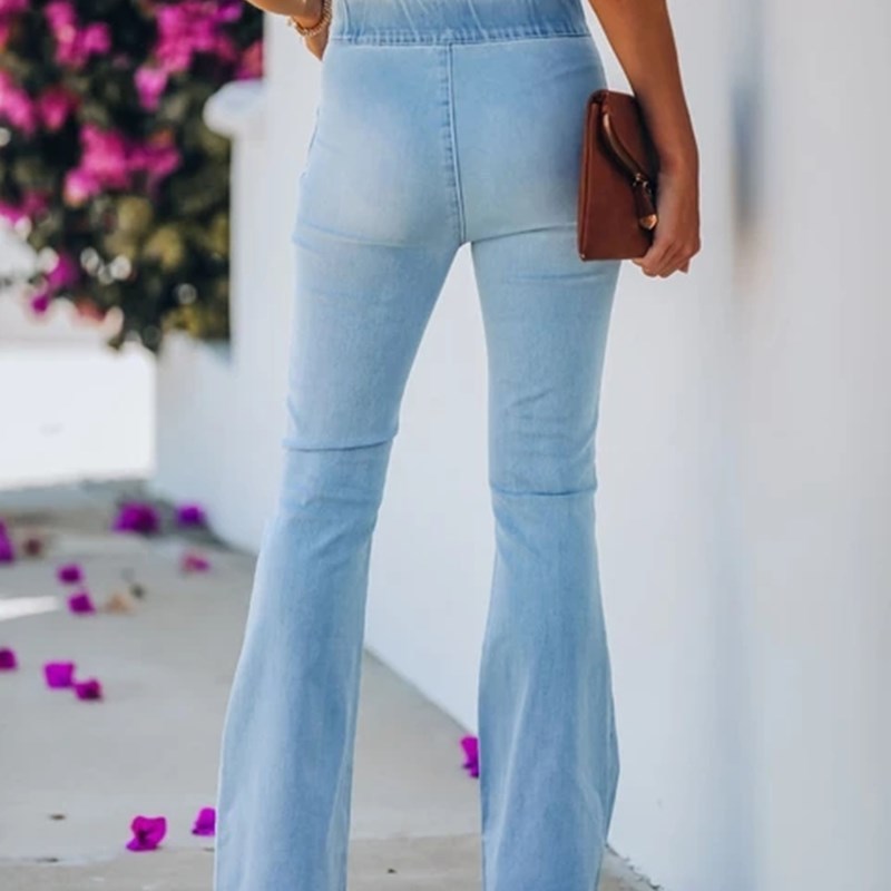 Women Fringed Stretch Flared Denim Jeans