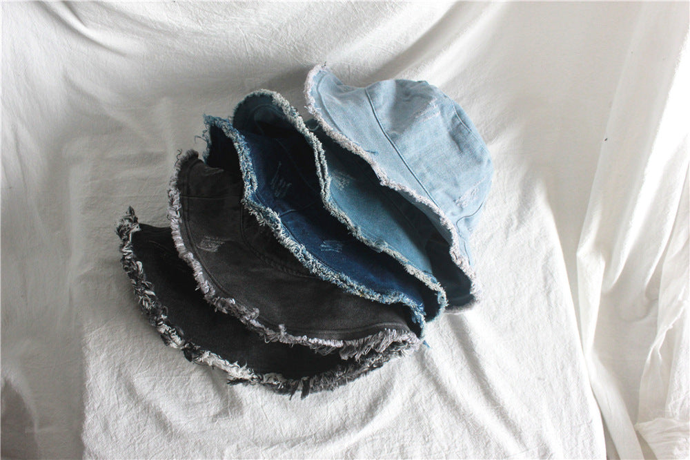 Summer Sunshade Raw Edge Denim Bucket Hat Women