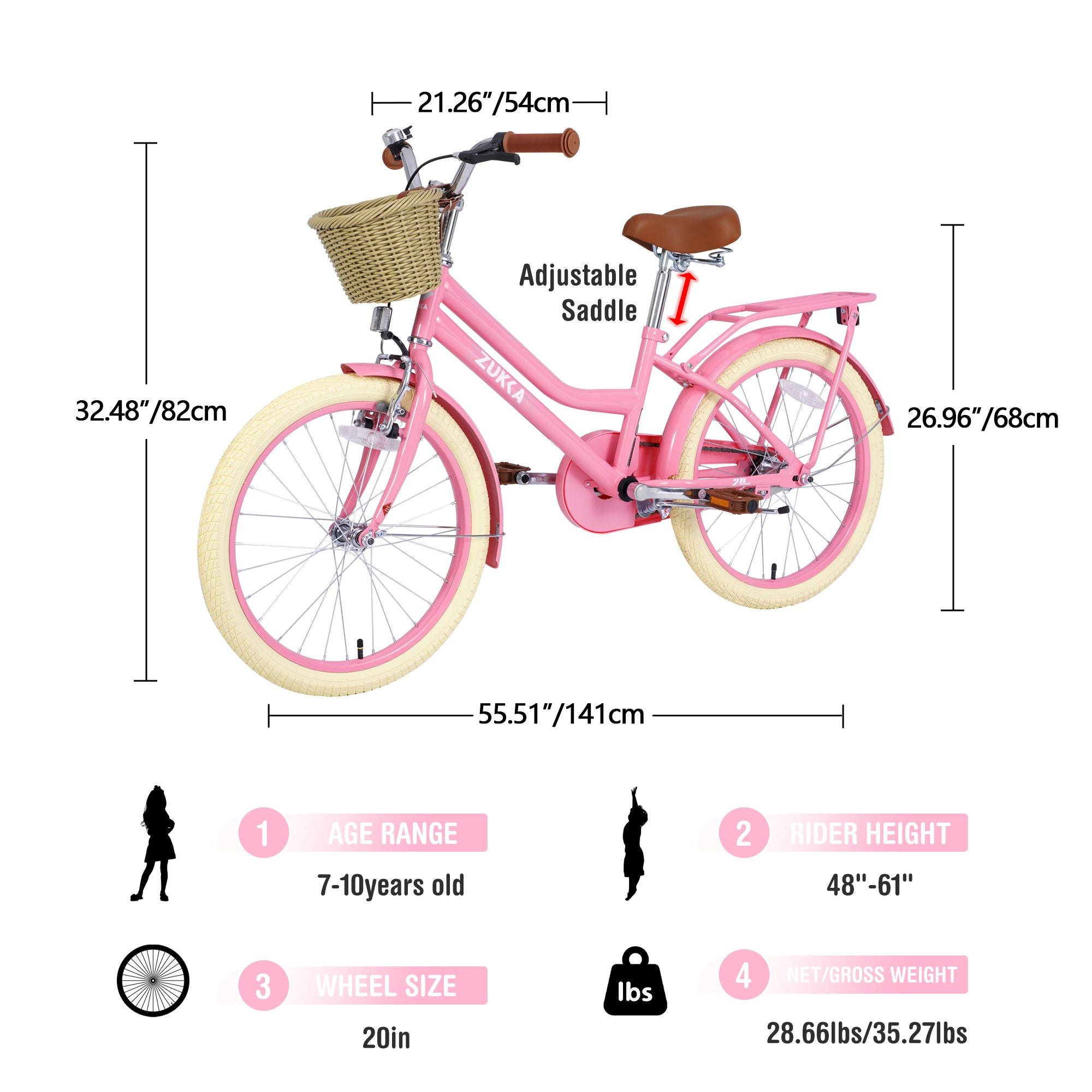 Multiple Colors,Girls Bike with Basket for 7-10 Years Old Kids,20 inch wheel ,No Training Wheels Included