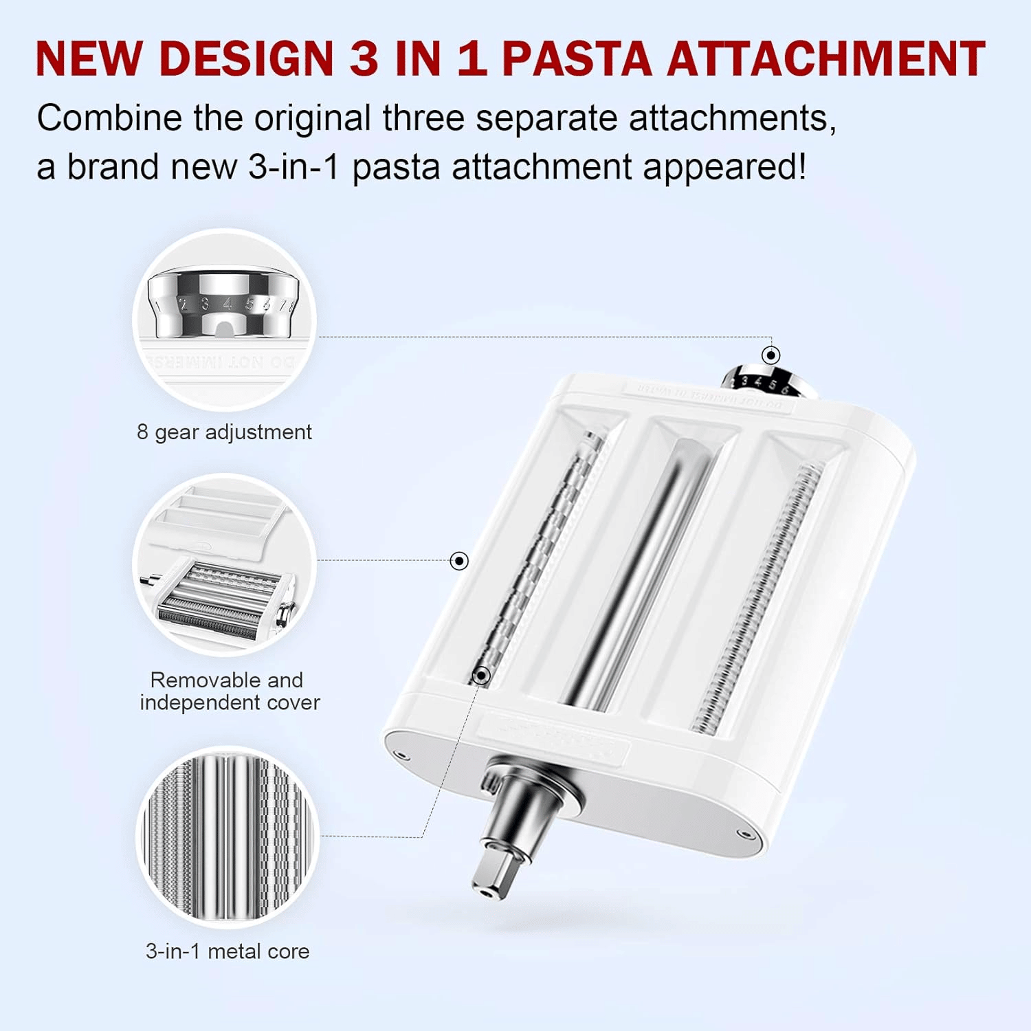 IAGREEA Pasta Maker Attachment 3 in 1 for KitchenAid Stand Mixers IncludedPasta Sheet Roller, Spaghetti Cutter, Fettuccine Cutter Maker,For KitchenAid Vertical Mixer(Machine Is Not Included)