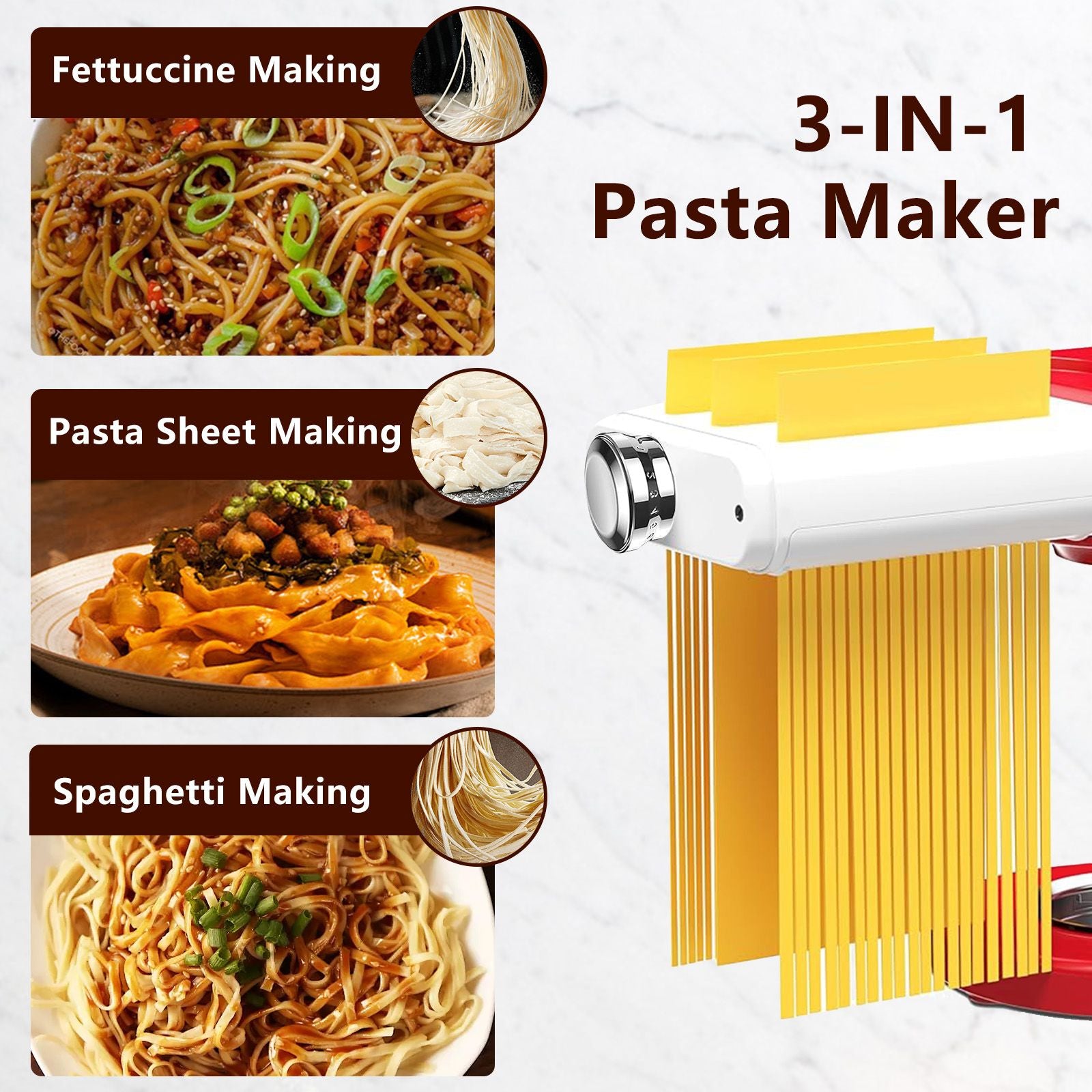 IAGREEA Pasta Maker Attachment 3 in 1 for KitchenAid Stand Mixers IncludedPasta Sheet Roller, Spaghetti Cutter, Fettuccine Cutter Maker,For KitchenAid Vertical Mixer(Machine Is Not Included)