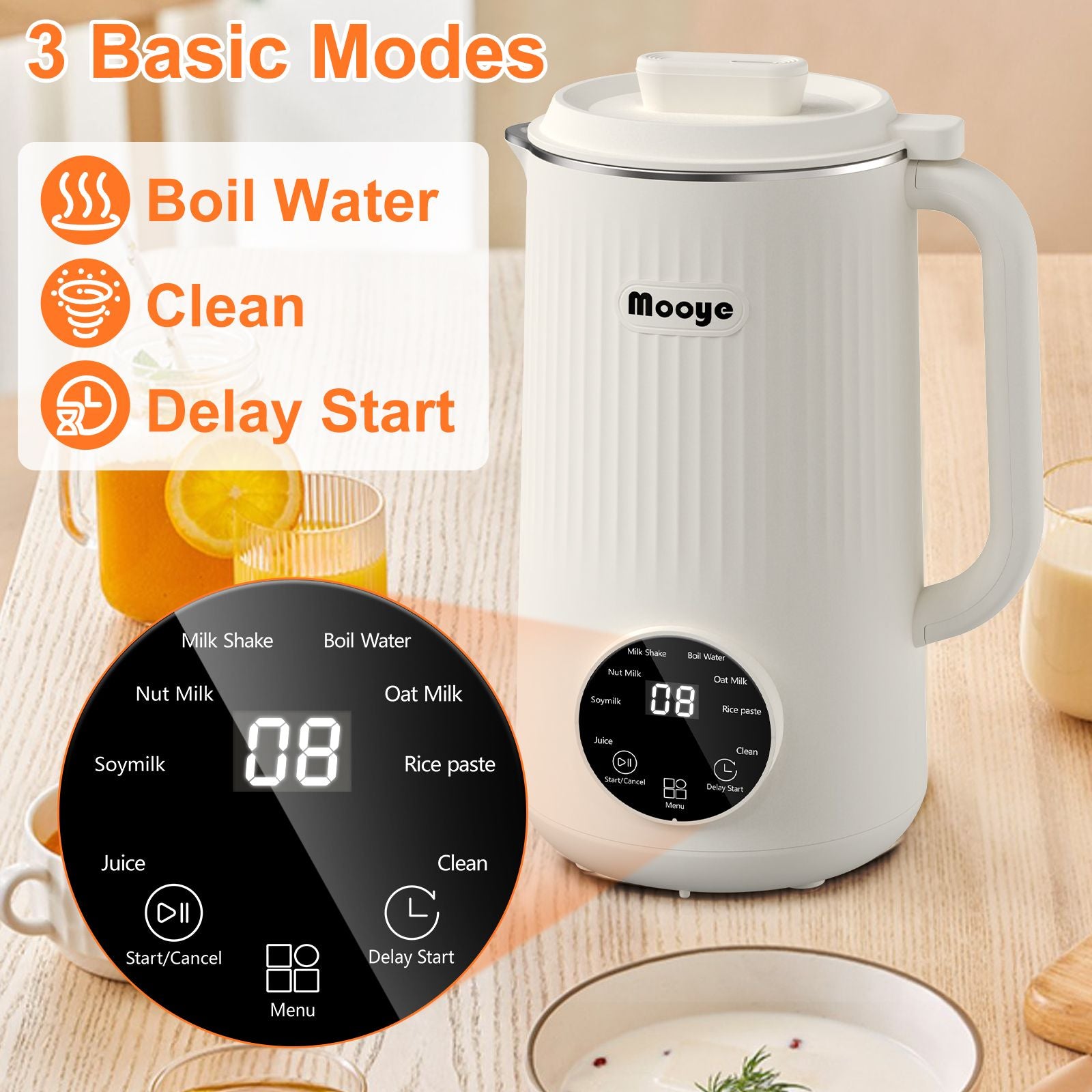 Mooye 35oz Nut Milk Maker Machine, Multi-Functional Automatic Almond Milk Machine with 10 Blades, Plant-Based Milk, Oat, Soy, Dairy Free Beverages with 12h Timer/Auto-clean