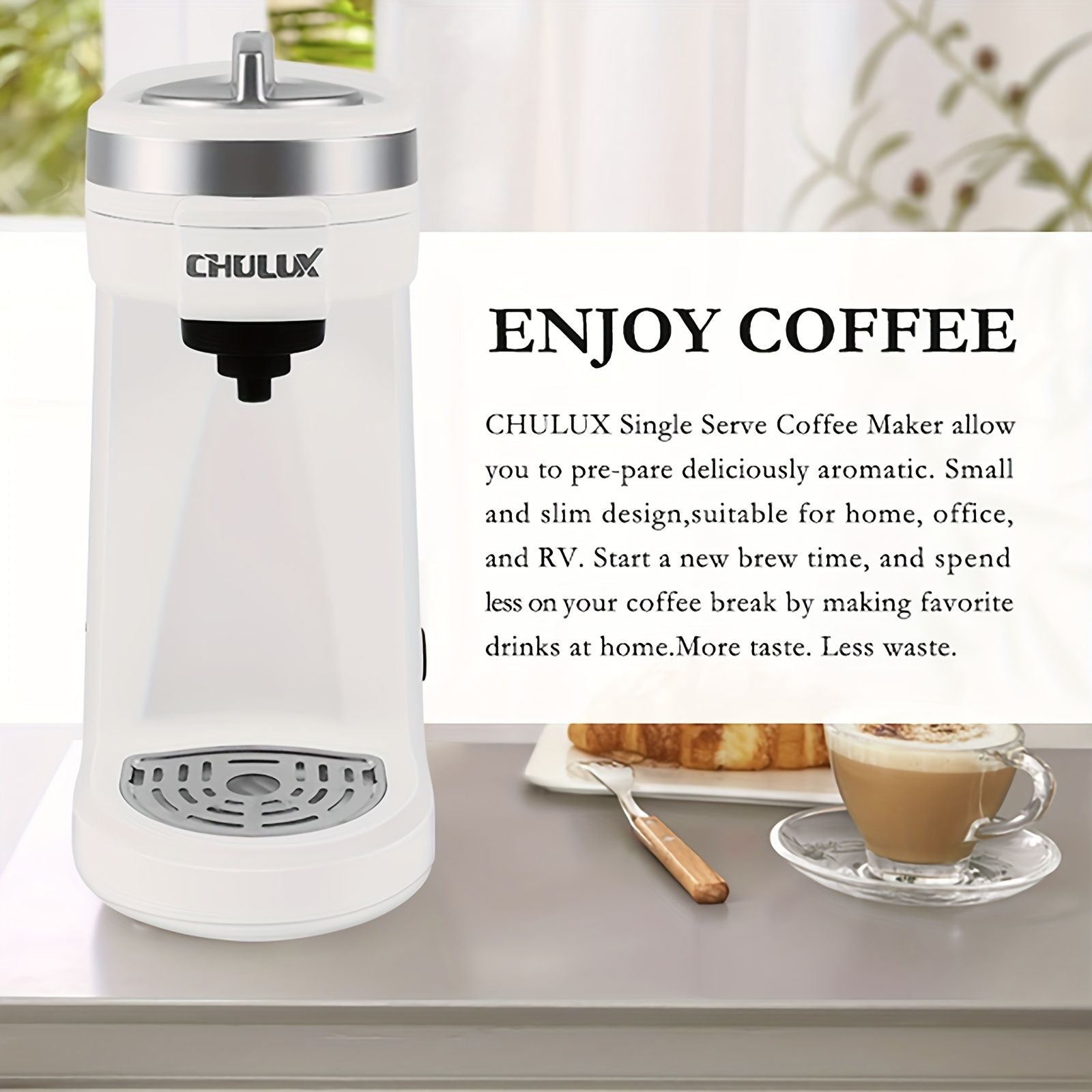 CHULUX Single Cup Coffee Maker Brewer for K-Cup & Ground & Tea Leaf, Travel Mini Single Serve Coffee Capsules & Pods, 6 to 12Oz Brew, Coffee Machine with A Reusable Coffee Filter