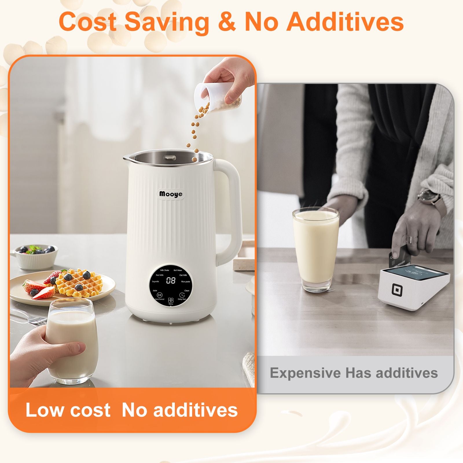 Mooye 35oz Nut Milk Maker Machine, Multi-Functional Automatic Almond Milk Machine with 10 Blades, Plant-Based Milk, Oat, Soy, Dairy Free Beverages with 12h Timer/Auto-clean