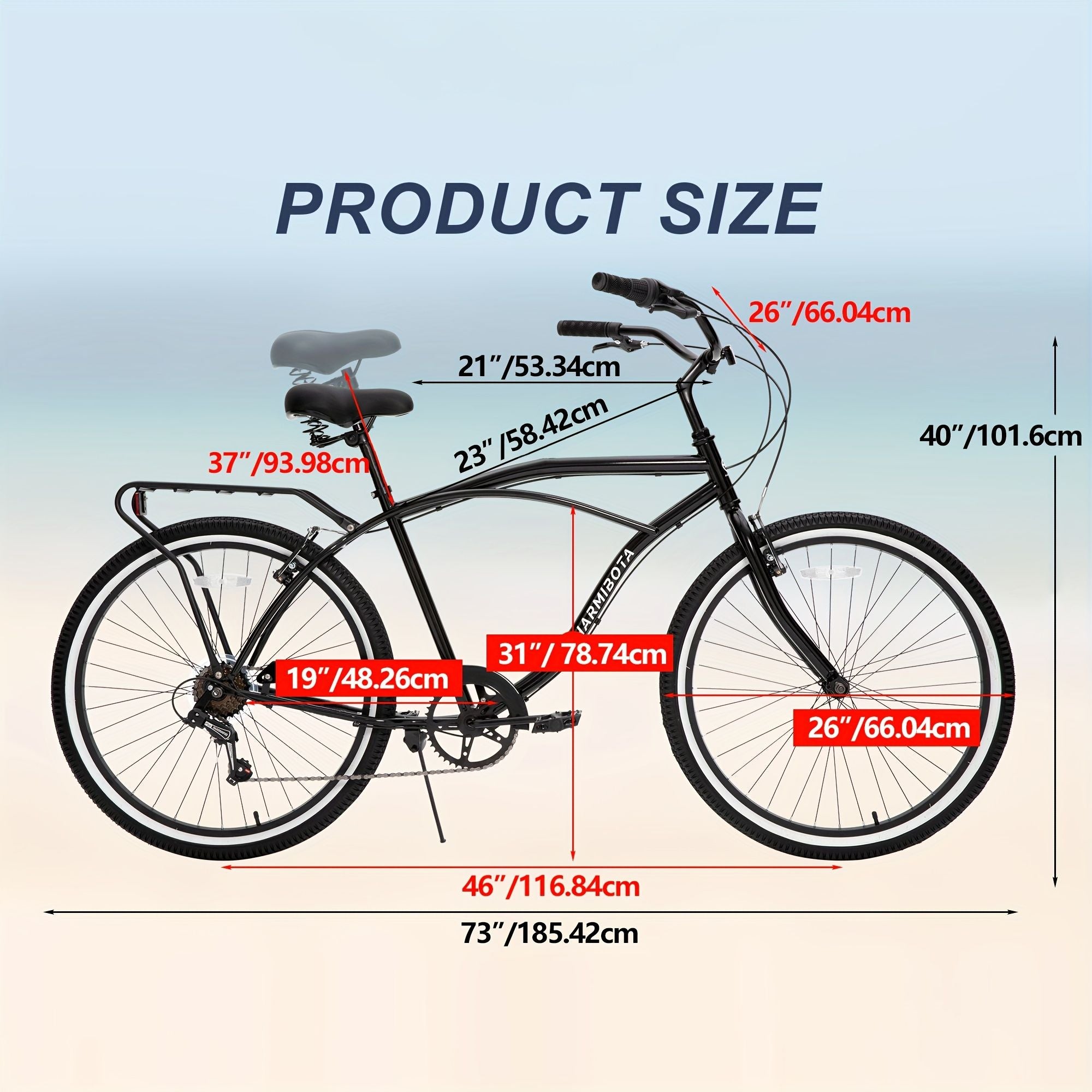 Multifunction 26 Inch 7 Speed Bike, Steel Frame, Upright Comfortable Seat, U-brake, Multi-function Rear Rack, Multicolor, Beach Bikes For Men And Women