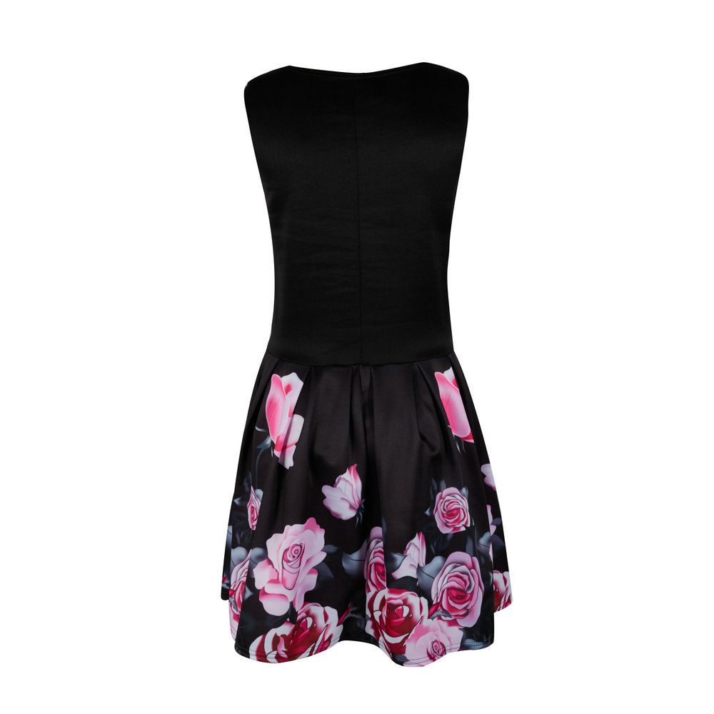 Spring Summer Hot Dress Sexy Round Neck Waist Rose Print Dress