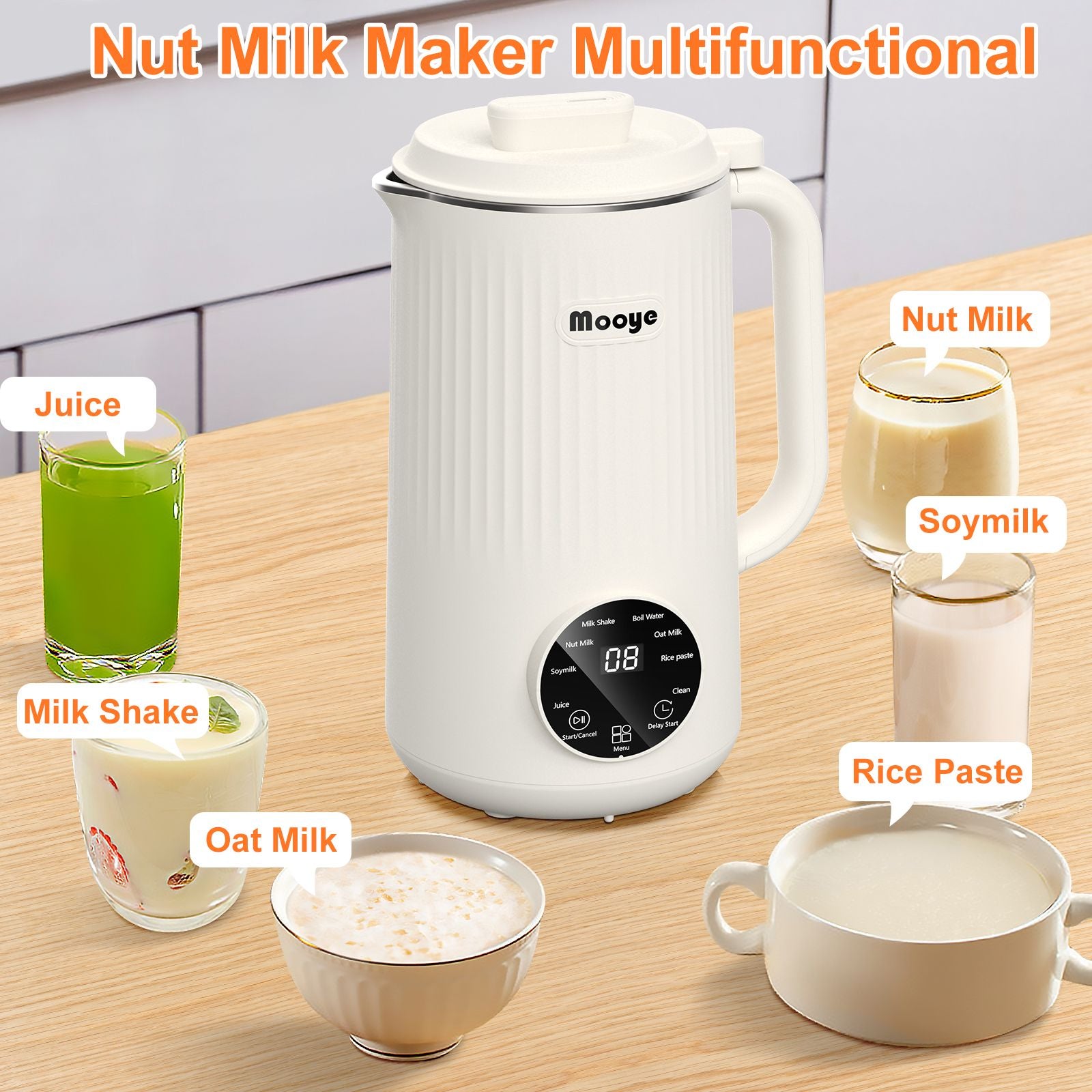 Mooye 35oz Nut Milk Maker Machine, Multi-Functional Automatic Almond Milk Machine with 10 Blades, Plant-Based Milk, Oat, Soy, Dairy Free Beverages with 12h Timer/Auto-clean